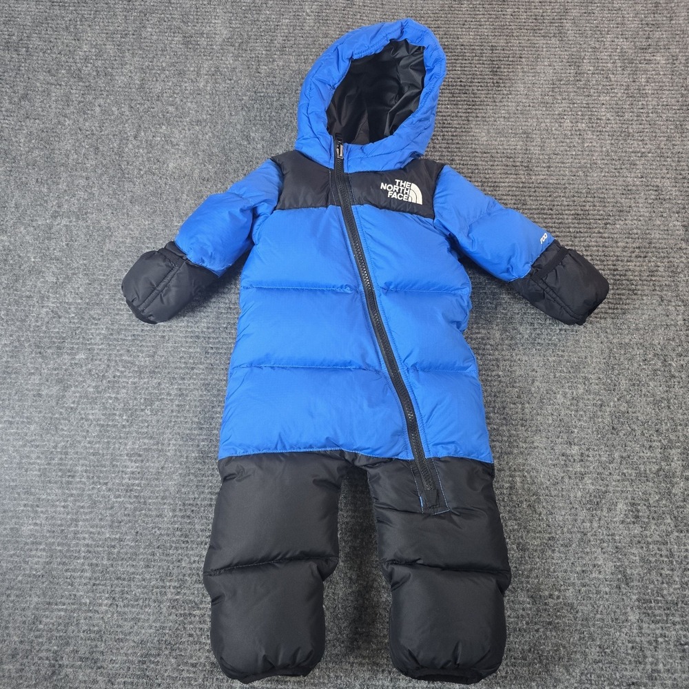 The North Face Baby Nuptse 700 Down Snowsuit 6-12M Blue Black Bunting One Piece